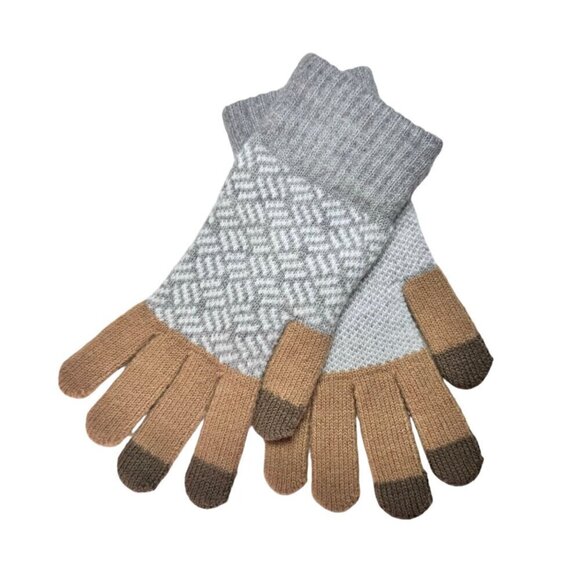 NEW Knit Winter Gloves Wool Blend Gray Tan Screentouch Friendly Sz. M - Picture 1 of 7